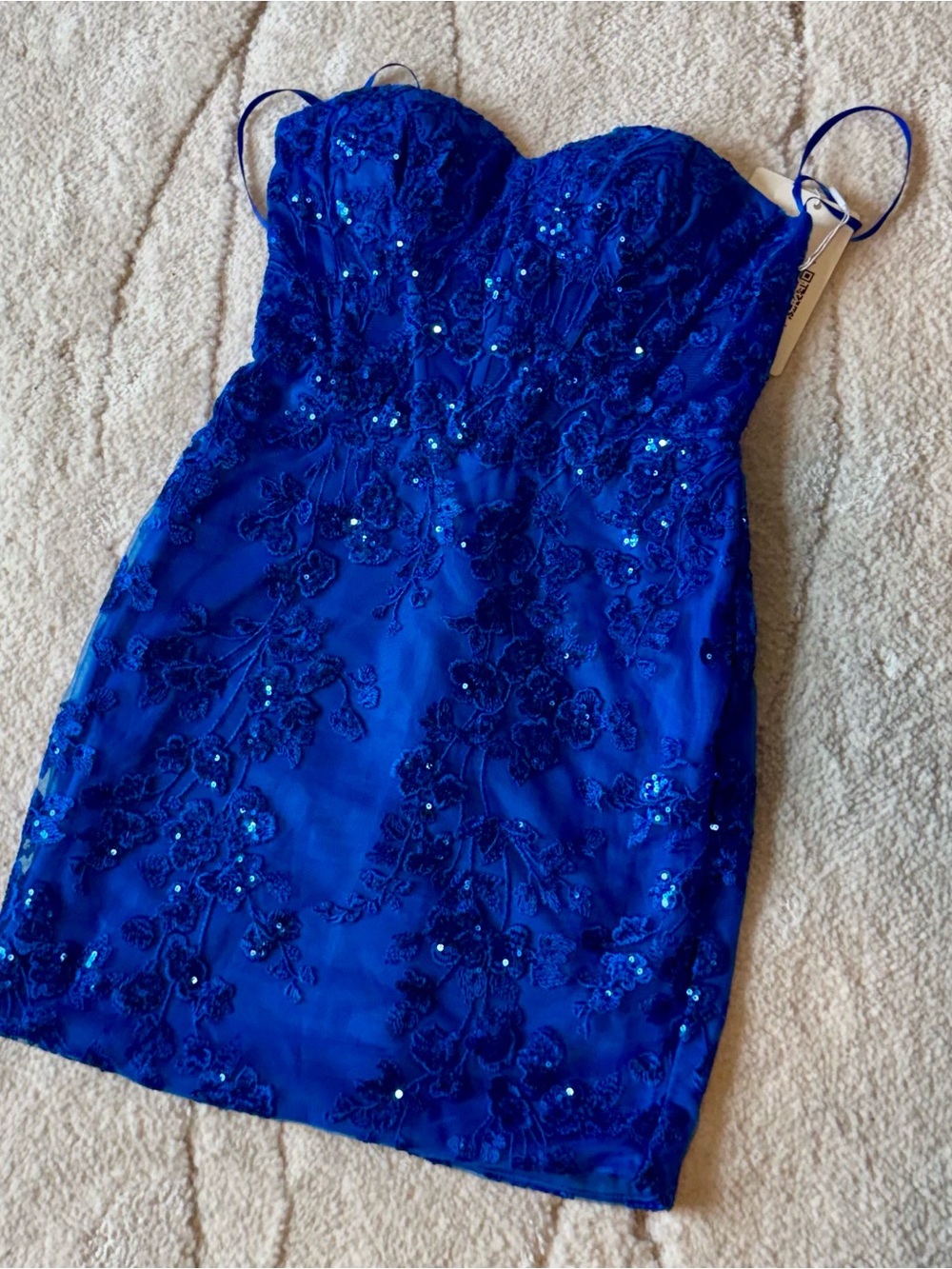 NWT Stacees Sweetheart Floral Applique Sequin Strapless Mini Dress - size 2